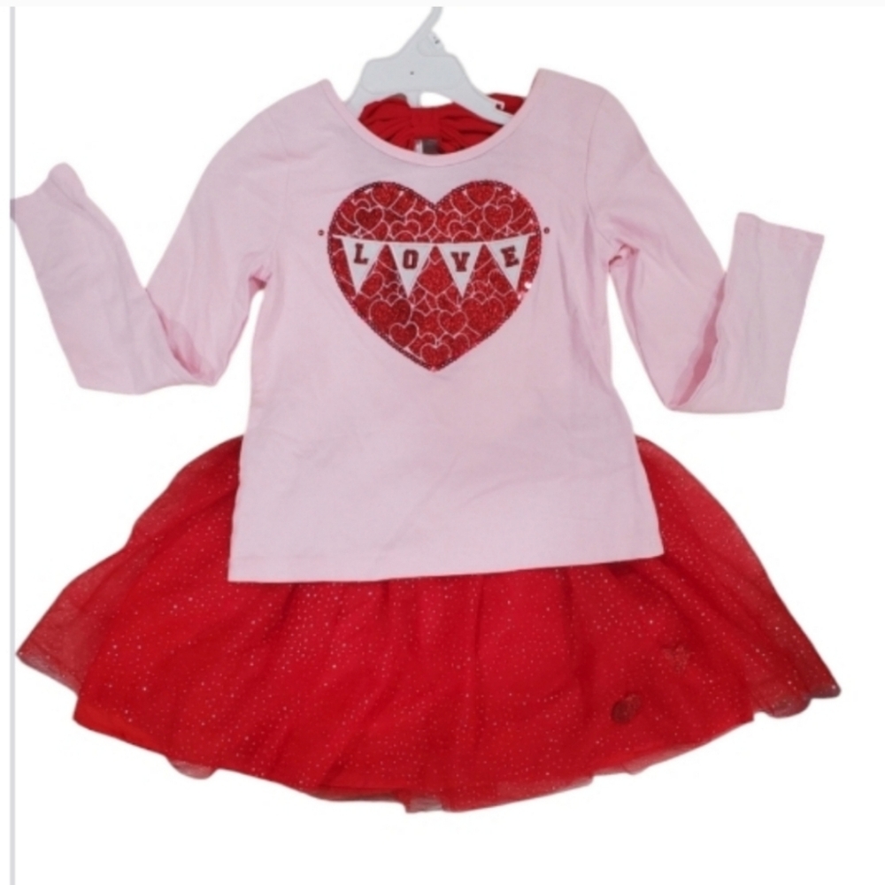 Jillian's closet girls valentine 2 piece tutu  skirt & bow detail top set